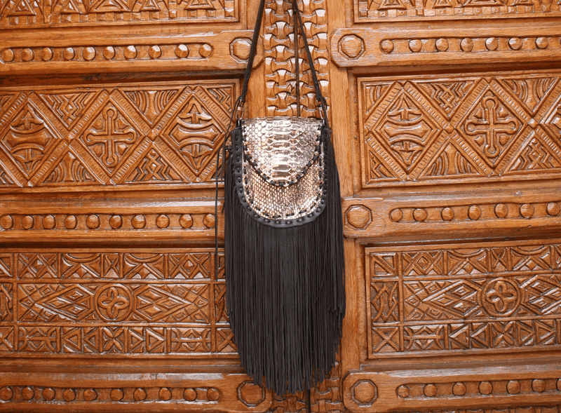 Handbags - Native Fringe Saddle Bag <I> Chocolate Gold</I>