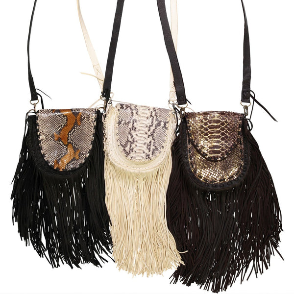 Handbags - Native Fringe Saddle Bag <I> Chocolate Gold</I>