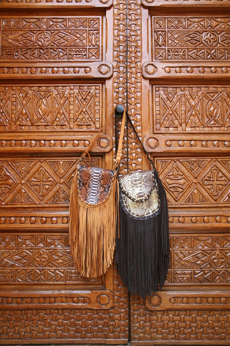 Handbags - Native Fringe Saddle Bag <I> Chocolate Gold</I>